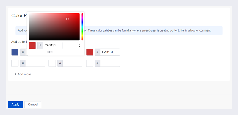 Selecting a custom color to add to the editor's palette.