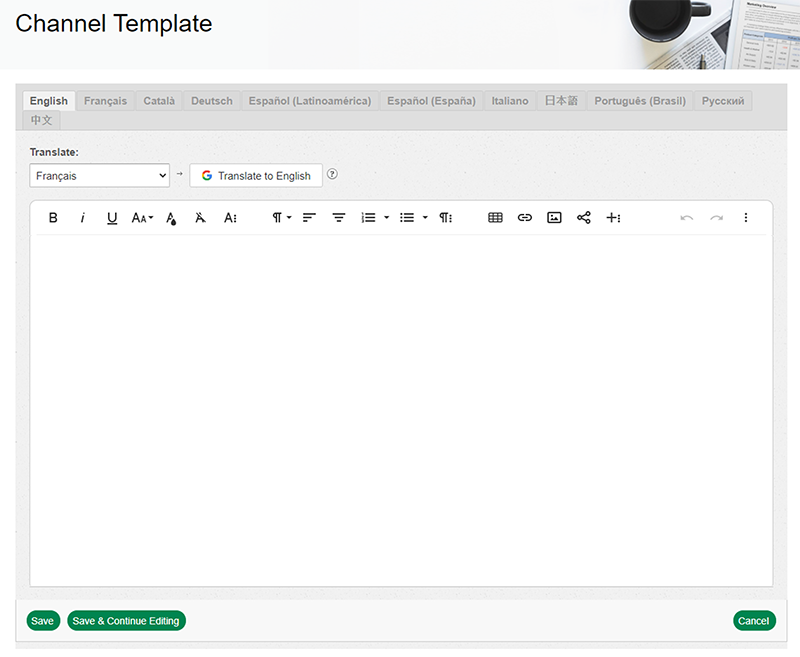 Creating a template with the WYSIWYG editor.