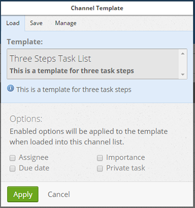The Channel Template interface for Tasks.
