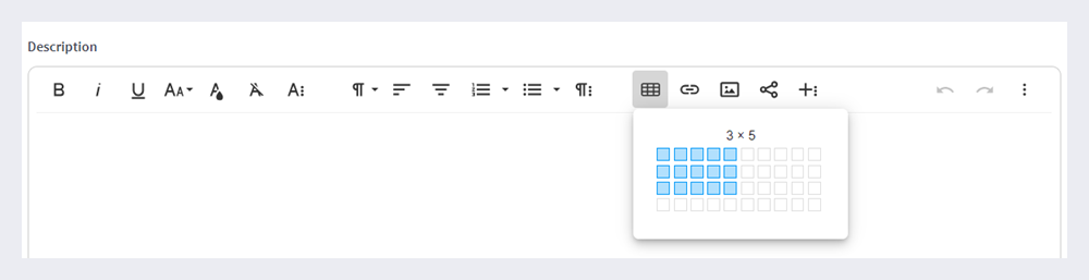Selecting the number of columns and rows when inserting a table.