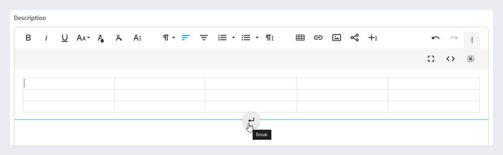 Inserting a line break below a table.