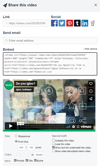 Embed code for a Vimeo video.
