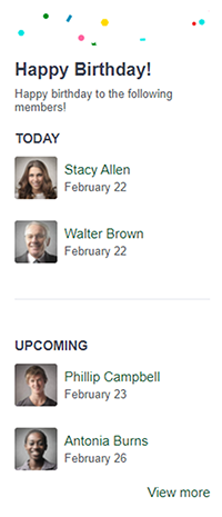 The Birthday widget in a side-column.