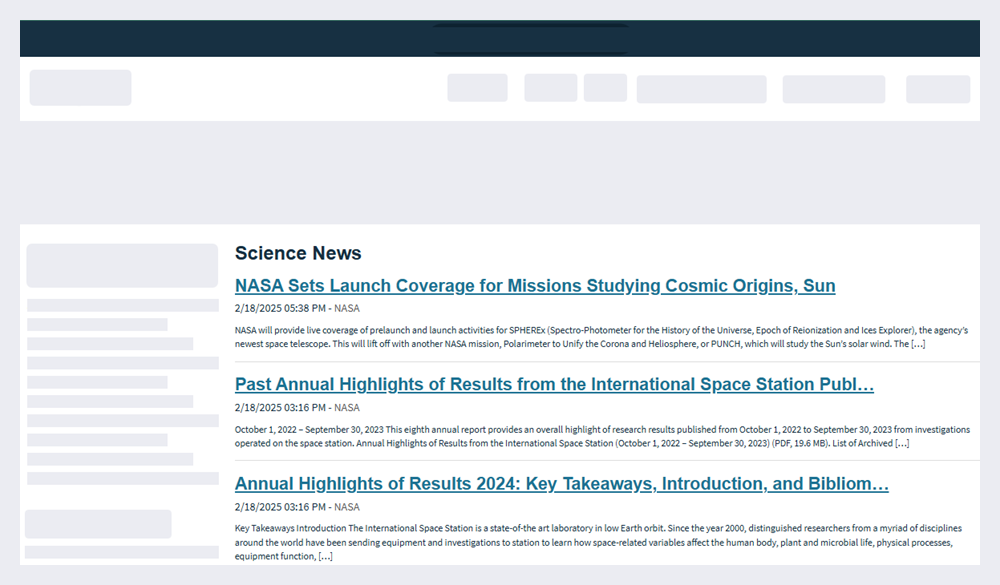 The RSS widget on a page displaying a feed of items from a news site.