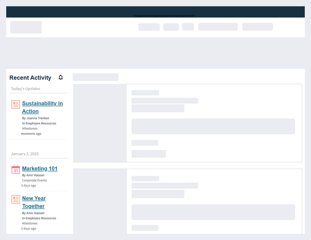 The Recent Activity widget on a page in compact view.