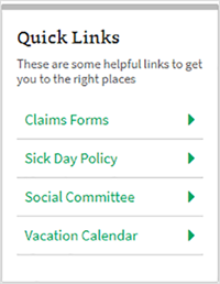 A links widget showing links in a column. Links are green and use the arrow style.