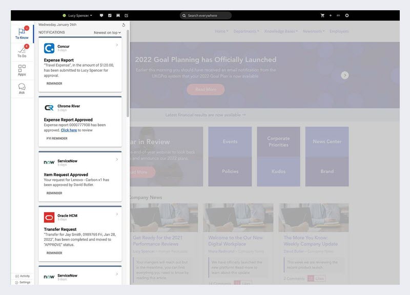 The Workgrid toolbar in a digital workplace.