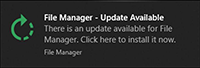 The message that appears when a new version of file manager is detected.