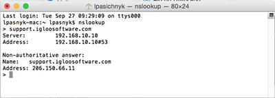 An nslookup in Mac OS.