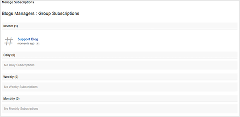 The Subscriptions page of a group.