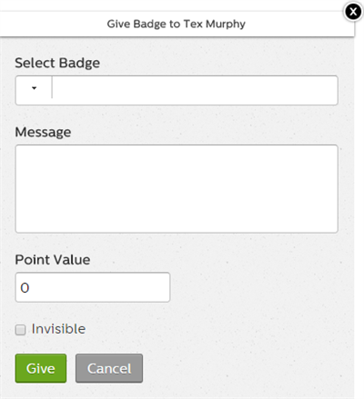 The Give Badge interface.