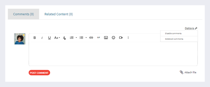 The turn comments off option on content.
