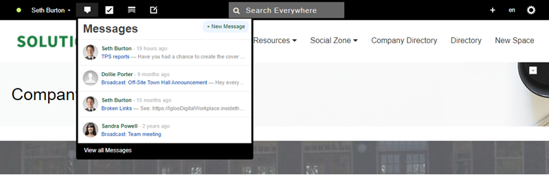 The Messages drop down on the userbar shows a preview of 4 messages.