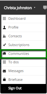 The Communities option in the user menu.