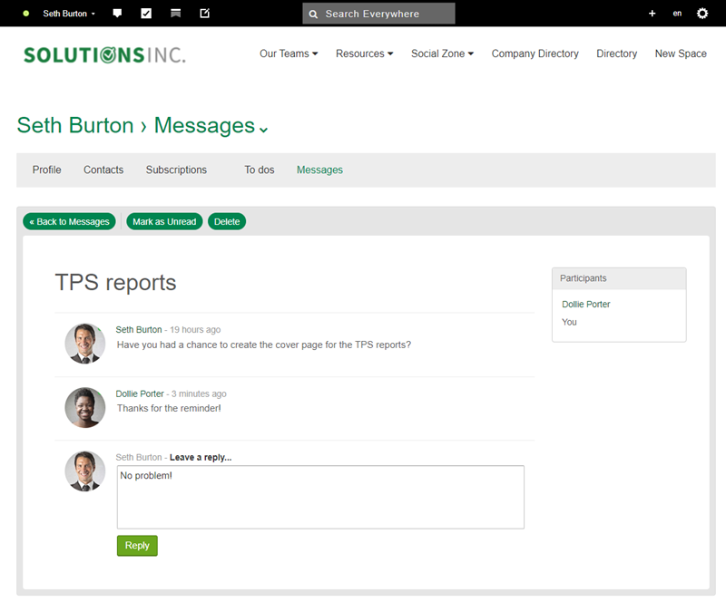 The message interface is composed of To, Subject, and Message fields.