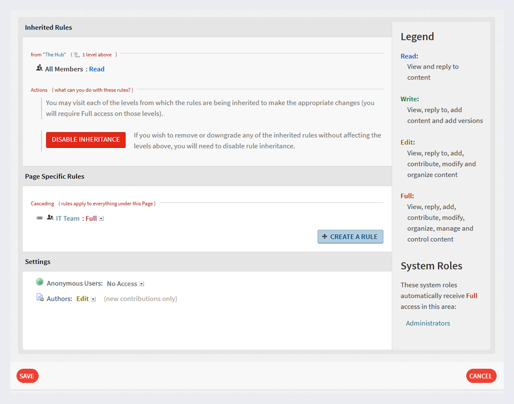The Access page of a channel.