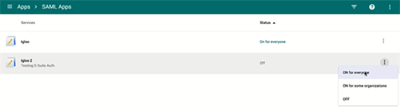 Turning the SAML App on for a set of users