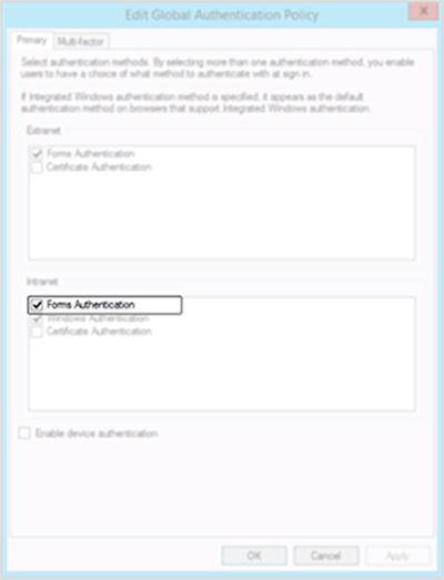 The Forms Authentication option.