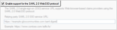 The Enable support for the SAML 2.0 WebSSO protocol option.