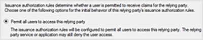 The Permit all users to access the relying party option.