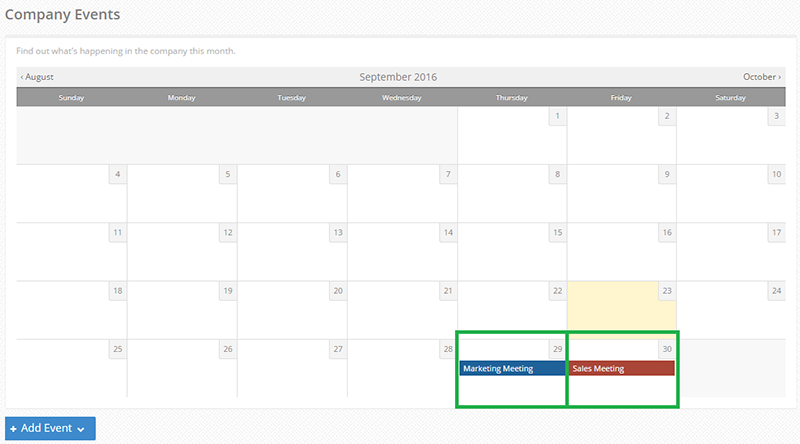 A Calendar widget showing events from multiple calendars.