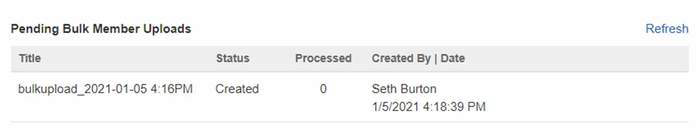 The Bulk Member upload log.