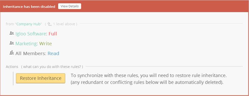 The details of disabled access rules.