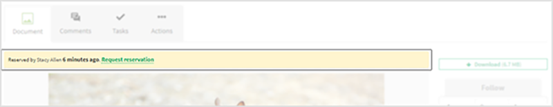 The request reservation prompt on a reserved document.