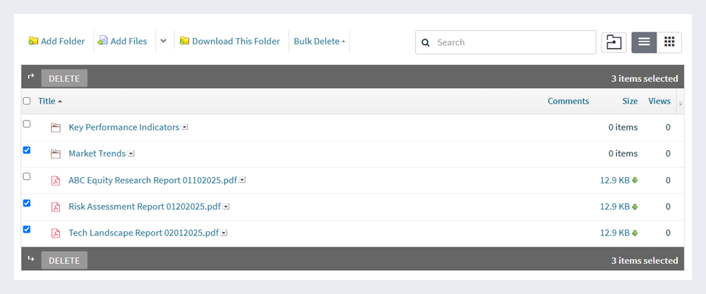 Selecting files and folders for bulk deletion.