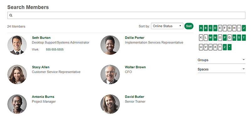 The member directory using the tile layout.