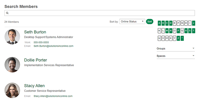 The member directory using the detailed layout.