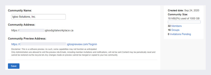 The community details page.