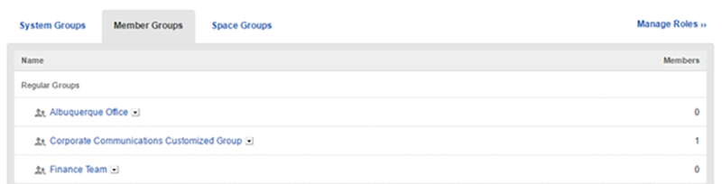 The Member Groups tab of the Manage Groups page.