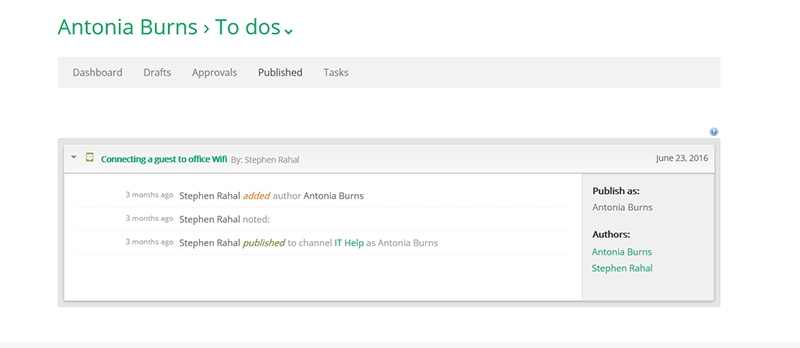 The Published tab of the To dos page.