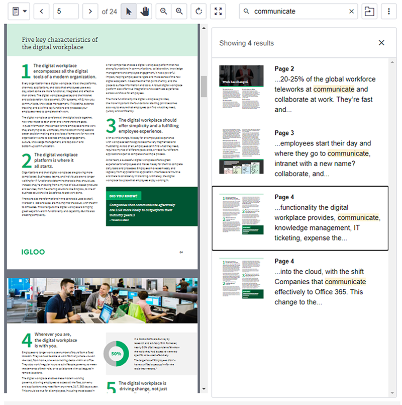 The search panel of document preview.
