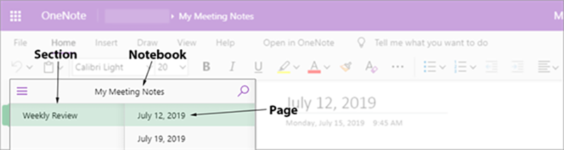 The hierarchy of a OneNote document.