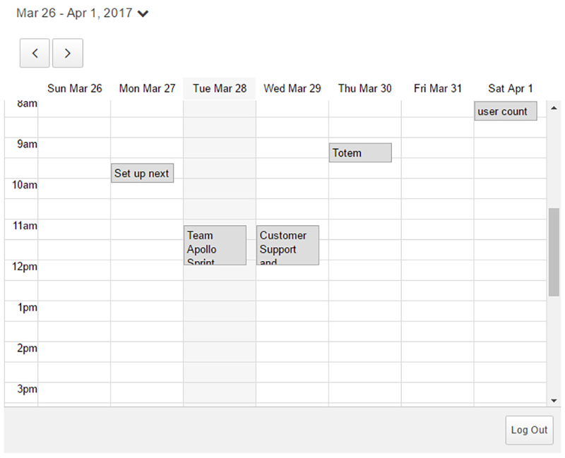 The O365 Calendar widget on page.