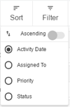 Activity sorting options.