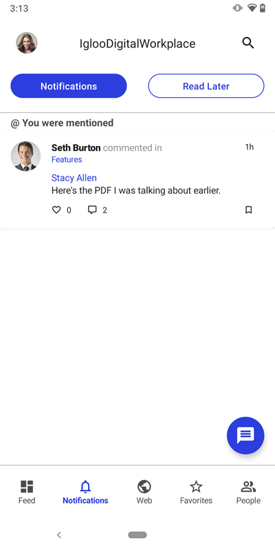 The Notifications tab showing an @mention.