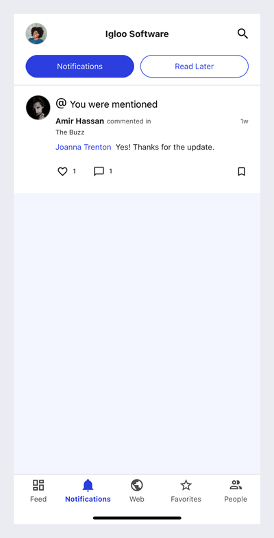 The Notifications tab showing an @mention.