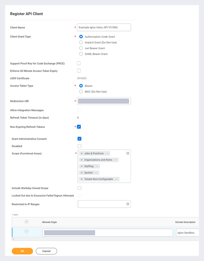 An example API client configuration.