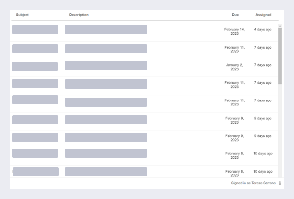 The integration showing a user's inbox.