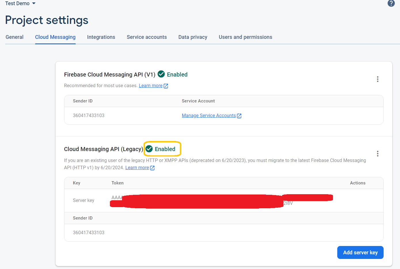 Verifying that Google Cloud Messaging is enabled