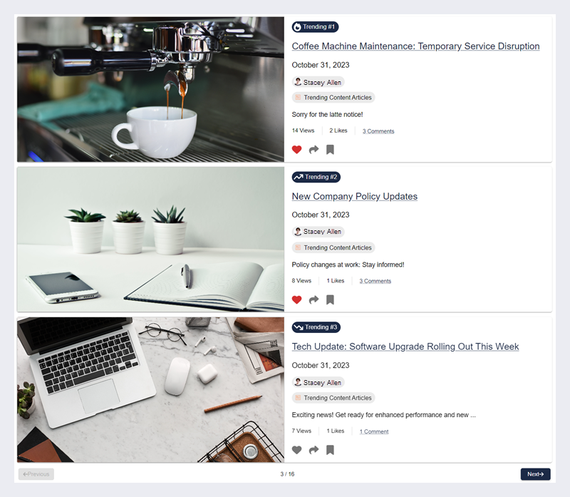 Trending Content Gadget Displaying Three Articles