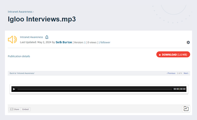 A preview of an audio file.