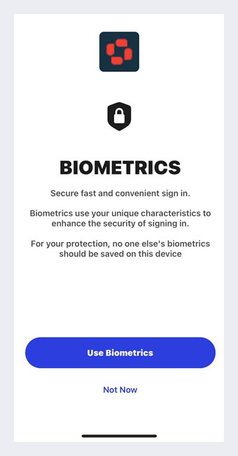 The enable biometrics page.