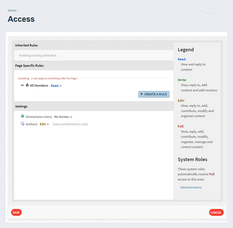 The Access page.