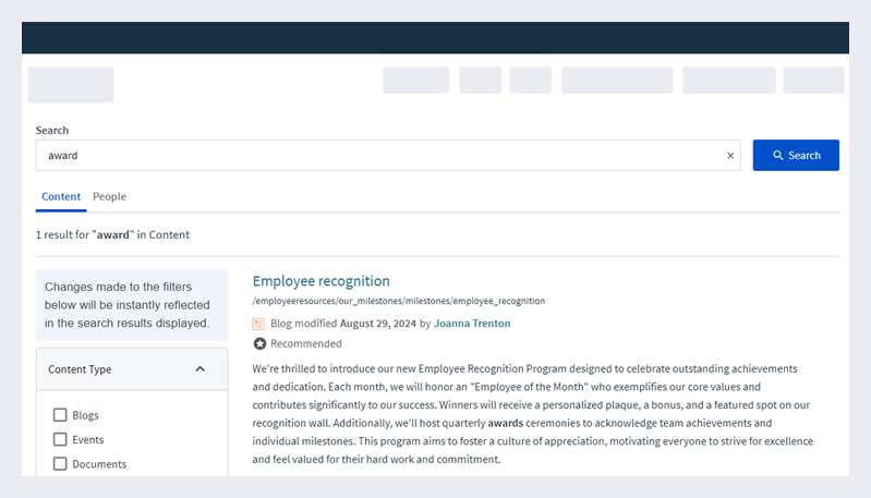 Search results with a recommended result.