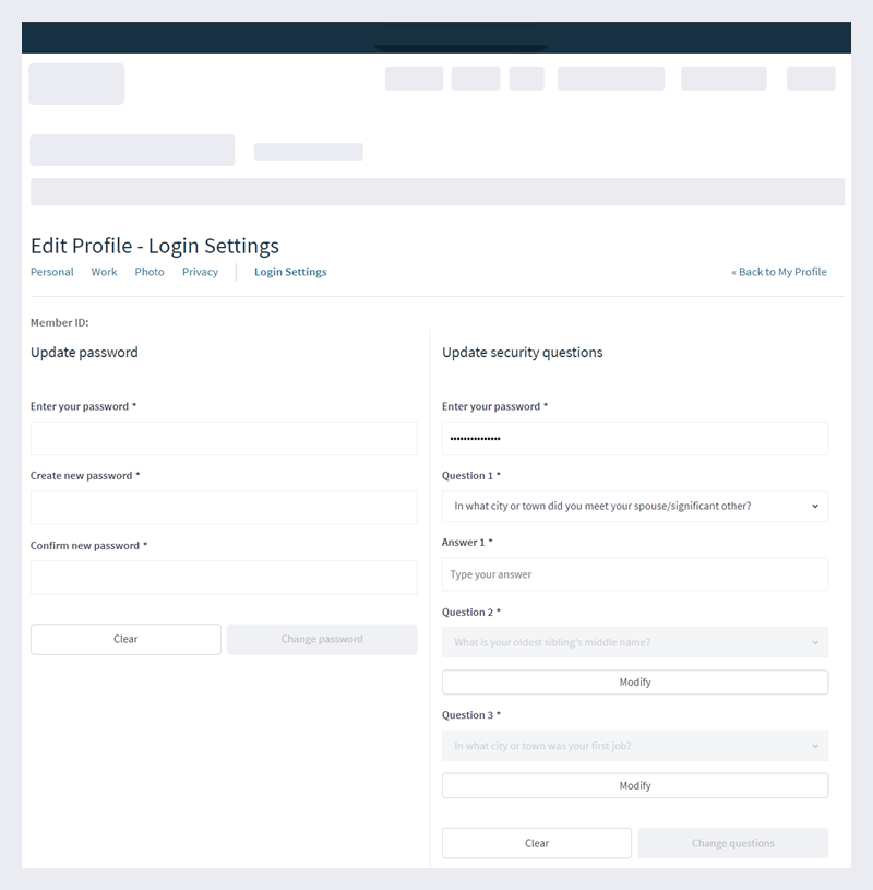 Igloo profile's extended access security questions.