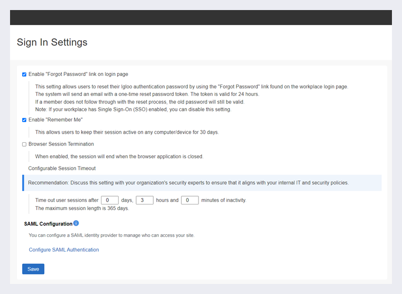 Control Panel's Sign in Settings page.